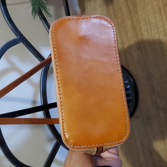 Vera Pelle Italian Leather Tan & Brown Crossbody Handbag - Girlie European Boho - Picture 4 of 13